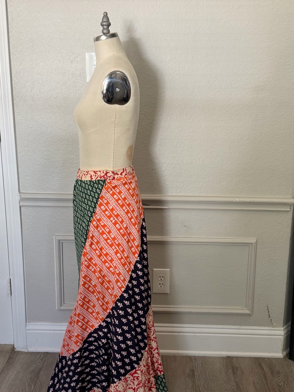 Free People Multicolor Patchwork Maxi Skirt - Orange, Green & Navy
